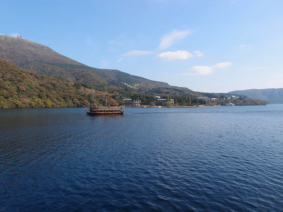 Lake Ashi, Hakone — the Evangelion covers are around the lake towns