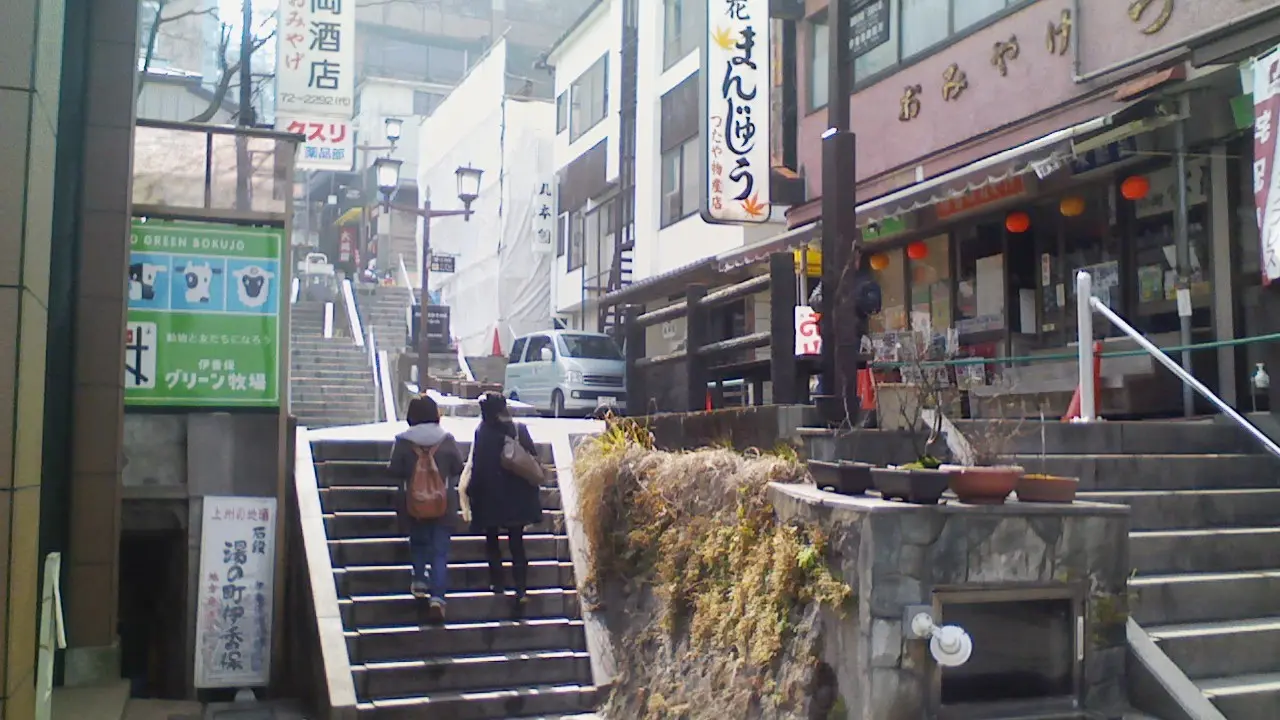 The stone stairway street at Ikaho Onsen, Gunma, Japan