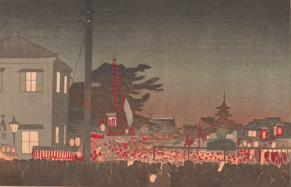 小林清親的木版畫《淺草寺年之市》,1881年