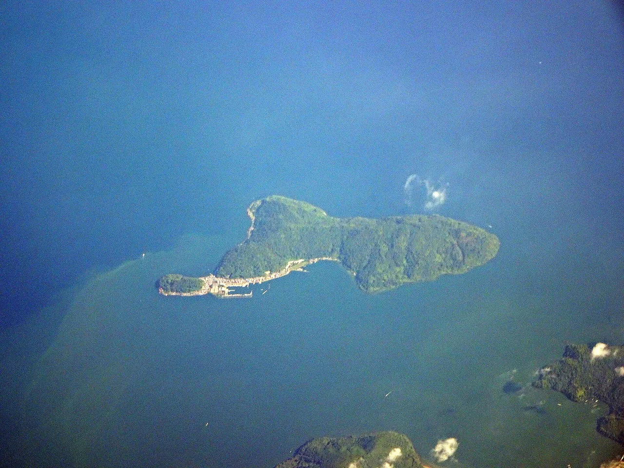 Aerial view of Okishima island in Lake Biwa, Shiga, Japan