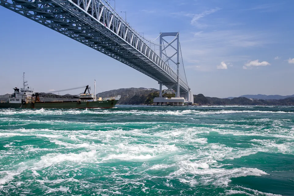 Naruto whirlpools and the Onaruto Bridge, Tokushima Prefecture, Japan